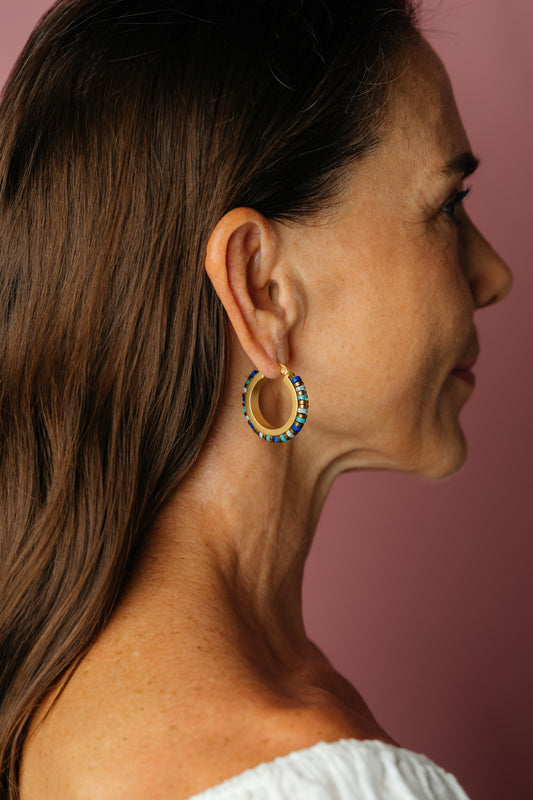 Blue Bead Hoops