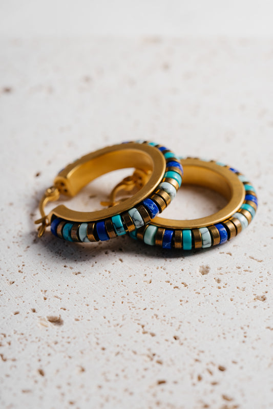 Blue Bead Hoops